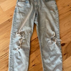 Express Boyfriend light blue distressed jeans